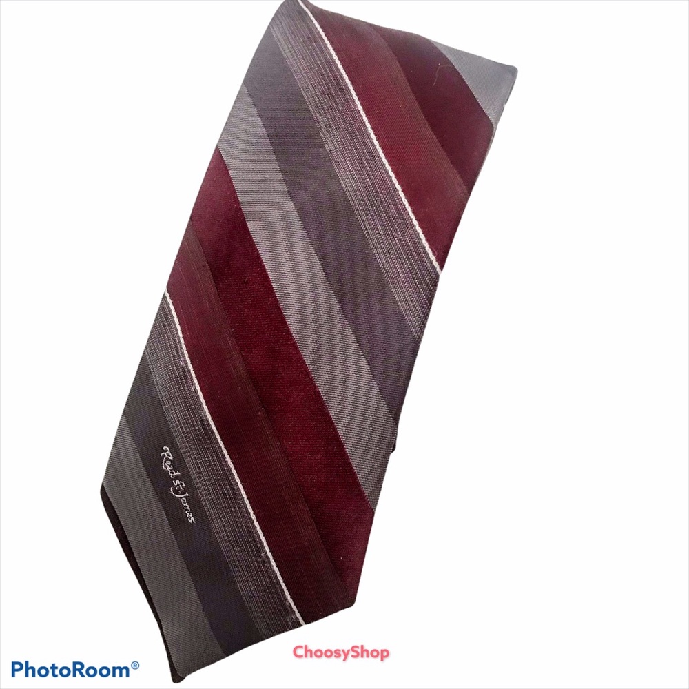 Reed St James Burgundy Silver Gray Striped Tie